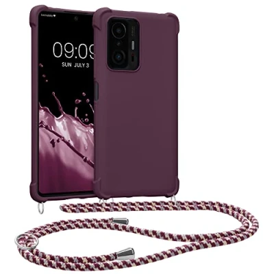 Abbildung von kwmobile Necklace Case kompatibel mit Xiaomi 11T / Pro Hülle Cover Kordel zum Umhängen Silikon Schutzhülle Bordeaux Violett