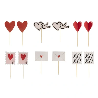 Abbildung von Ginger Ray Valentinstag Cupcake Topper mit Herzen, Stempeln, Umschlägen und mehr, 12er Pack