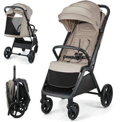 Abbildung von Kinderkraft LOOM Buggy bis 27 kg, Kinderwagen, vergrößerte Verdeck, Gepolsterte Räder, liegende Position, geringe Gewicht 9kg geräumige Korb, kompakten Abmessungen, Beige