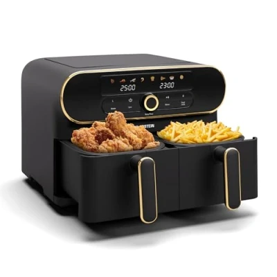 Abbildung von Klarstein Heißluftfritteuse AuraAir Color Touch Heißluftfriteuse 2 Fächer 11 L 1700 W, Backen Rösten Grill 11L W körbe