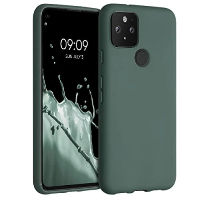 Abbildung von kwmobile Hülle kompatibel mit Google Pixel 5 weiches TPU Silikon Case Cover geeignet für kabelloses Laden Tannengrün