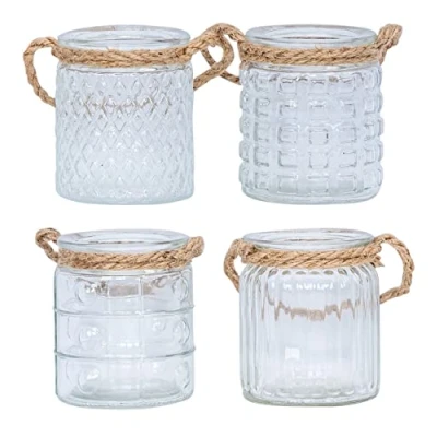 Abbildung von Levandeo® Teelichthalter, 4er Set Windlicht H10cm Glas Klar Transparent Teelichthalter