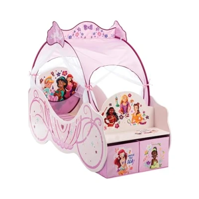 Abbildung von Disney Prinzessin Kutschen Kleinkindbett, stabile Holzwerkstoff Konstruktion, geschützte Seiten, Holzlatten, passend für 140 x 70 cm große Matratze (Matratze nicht im Lieferumfang enthalten)