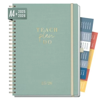 Abbildung von Häfft® Lehrer Planer 2025/2026 A4 + Deluxe &quot;Green Canvas&quot; Hardcover Lehrerkalender groß, Schuljahresplaner mit Spiralbindung, Schulplaner nachhaltig &amp; klimafreundlich