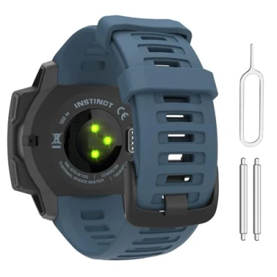 Abbildung von MoKo Armband Kompatibel mit Garmin Instinct/Instinct Solar/Tactical/Instinct 2, Weiches Silikon Uhrenarmband Sport Ersatzarmband Wechselarmband, Hurrikan Blau