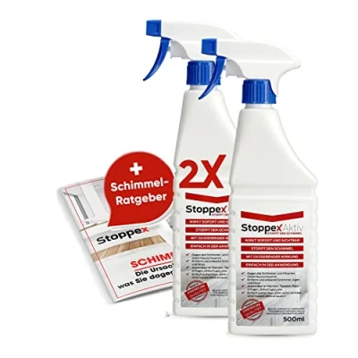 Abbildung von Stoppex Aktiv(2) I Profi Schimmelentferner gegen Schimmel für Wand, Bad und Silikonfugen Extrastarker, chlorhaltiger Anti Schimmelspray Stockflecken u. Schimmelpilz