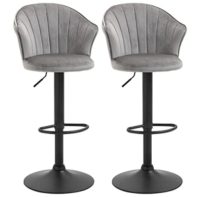 Abbildung von 2er Set Barhocker Barstühle mit Lehne drehbar höhenverstellbar Grau