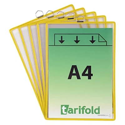 Abbildung von Tarifold Fr 154504 5 Hängehüllen, für A4 Dokumente, Metallgriff, robuster Stahldraht, Farbe Gelb (5 Stück)