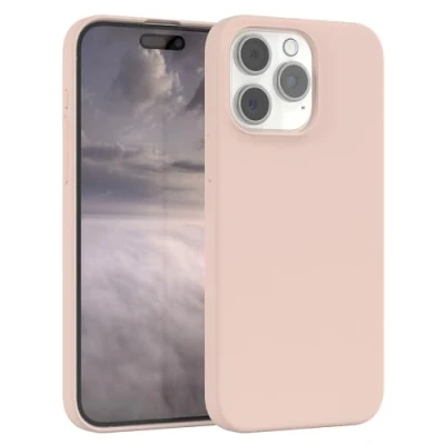 Abbildung von EAZY CASE Premium Silikon Handyhülle kompatibel mit iPhone 15 Pro Max Slimcover Kameraschutz und Innenfutter, Silikonhülle, Schutzhülle, Bumper, Handy Case, Hülle, Softcase, Rosa Braun