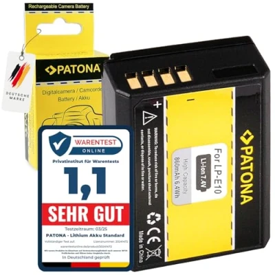 Abbildung von PATONA Akku LP E10 Ersatz für Canon LPE10 Batterie Kompatibel mit EOS 1100D 1200D 1300D 2000D 4000D Rebel T5 T6 Kiss X50 X70 X80 1D X Mark
