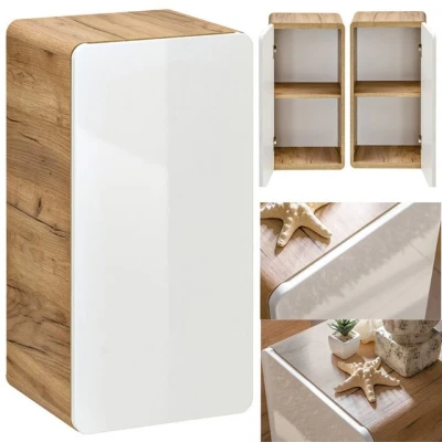 Abbildung von Lomadox Unterschrank LUTON 56 Badezimmer hängend, Hochglanz weiß mit Wotan Eiche Nb., 35/68/32 cm