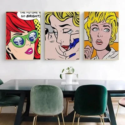 Abbildung von ZZYGGN GMGSW Roy Lichtenstein Pop Girl Poster Leinwand Wandkunst Ästhetische Malerei Drucke für Moderne Wohnkultur Bild 50x70cmx3 Kein Rahmen
