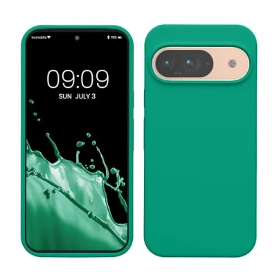 Abbildung von kwmobile Hülle kompatibel mit Google Pixel 9 / Pro Silikon Handy Case Handyhülle weiche Oberfläche kabelloses Laden Smaragdgrün
