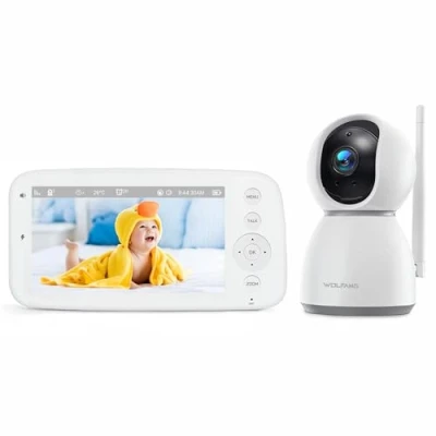 Abbildung von WOLFANG Babyphone mit Kamera, 5 Zoll 720P Display 20 Stunden Akku, Schwenk Neige Zoom 1080P Baby Kamera Nachtsicht, kein WLAN, 2 Wege Audio, Temperatur, Schreierkennung, 1000 Fuß Reichweite