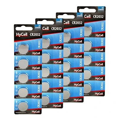 Abbildung von HyCell Knopfzelle 20er Pack Lithium Batterie CR2032 3V Erstklassige Qualität Knopfbatterie für täglichen Gebrauch in Geräten wie Fernbedienungen, Autoschlüsseln, Taschenrechnern, Waagen, uvm.