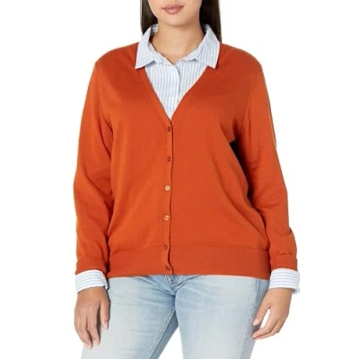 Abbildung von Amazon Essentials Damen Leichter Cardigan mit V Ausschnitt (in Übergröße erhältlich), Rostfarben, L