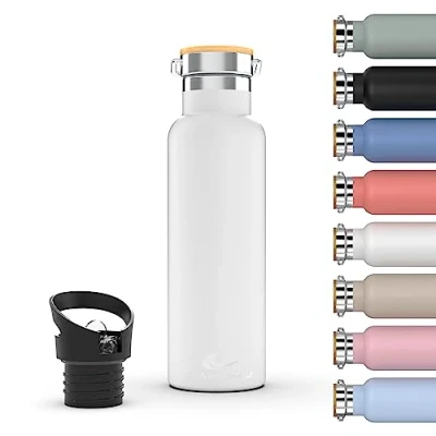 Abbildung von DAIKOKU Bottle, Doppelwandige Edelstahl Thermoskanne, die das Getränk stundenlang heiß oder kalt hält, zwei Verschlüsse, weiß, 1 L