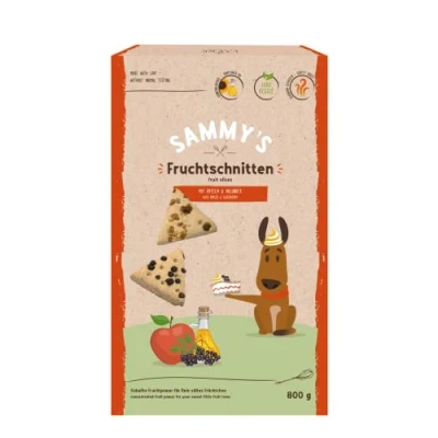 Abbildung von Sammy&#039;s Fruchtschnitten Fruchtige, gebackene Snacks für Hunde mit Äpfeln &amp; Holunder 1 x 800 g