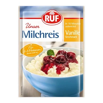 Abbildung von RUF Milchreis Vanille Geschmack, Reisbrei, geeignet als Dessert, Zwischenmahlzeit oder süße Hauptspeise, fertig in 10 Minuten, 1 x 125g