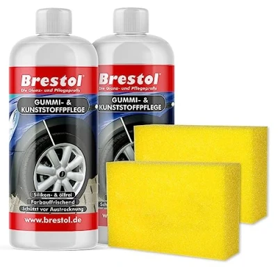 Abbildung von Brestol REIFENPFLEGE silikonfrei 2X 500 ml + Polierschwamm (7591.4) Reifenglanz Spoilerpflege Spoilerglanz Zierleistenpflege Zierleistenglanz Gummimattenpflege Farbauffrischer