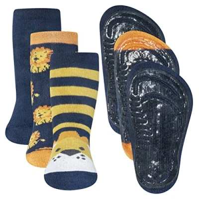 Abbildung von Ewers 3er Pack Löwe Stoppersocken SoftStep, Socken mit Antirutschsohle für Jungen, Anti Rutsch Gummisohle, MADE IN GERMANY, 3 Paar rutschfeste Kindersocken Jungs, Größe 18 19