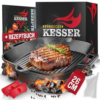 Abbildung von KESSER Grillpfanne, Gusseisenpfanne voreingebrannt Bratpfanne Gusseisen Steak Pfanne