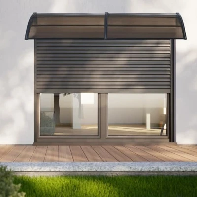 Abbildung von [en.casa] Vordach für Haustür Mellerud Überdachung 240 x 80 cm Pultvordach Balkon Türüberdachung Polycarbonat Aluminium Schutzdach Terrasse Schwarz/Braun