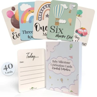 Abbildung von 40 Meilensteinkarten Baby in Geschenkbox für Junge Mädchen Babyparty Geschenk zur Geburt Babykarten (English)