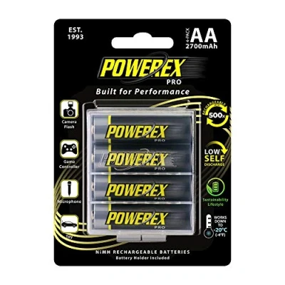 Abbildung von Powerex Pro Hohe Kapazität Wiederaufladbare AA NiMH Batterien (1,2 V, 2700 mAh) 4er Pack, (mhraa4pro)