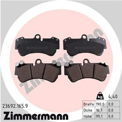 Abbildung von ZIMMERMANN 23692.165.9 Bremsbelagsatz Foto entspricht Lieferumfang VOLKSWAGEN: Touareg I, PORSCHE: Cayenne