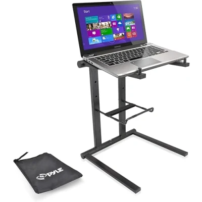 Abbildung von Pyle PLPTS35 Tragbarer Laptop Ständer Stehtisch mit Faltbarer Höhe und sekundärer Zubehörablage für iPad, Tablet, DJ Mixer, Workstation, Gaming Heimgebrauch