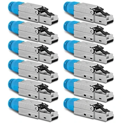 Abbildung von NAUC CAT 8 RJ45 Netzwerkstecker 12x Stecker Steckverbinder mit Zugentlastung geschirmt werkzeuglos CAT8.1 LAN Netzwerkkabel