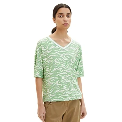 Abbildung von TOM Tailor Gemustertes Tshirt print, Damen, Größe: XL, Green small wavy design