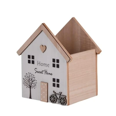 Abbildung von UNUS HOME Dekofigur Aufbewahrungsbox Holz (natur), Hausform aus Holz, „Home Sweet Home“ Motiv, dekorativ und praktisch.