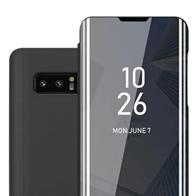 Abbildung von Cadorabo Hülle kompatibel mit Samsung Galaxy Note 8 in TURMALIN SCHWARZ Clear View Spiegel Schutzhülle Standfunktion 360 Grad Schutz