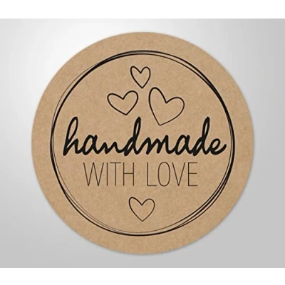Abbildung von 48x hochwertige Etiketten &quot;handmade WITH LOVE&quot; rund hohe Klebekraft 4cm Aufkleber