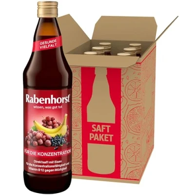 Abbildung von RABENHORST Für die Konzentration 6er Pack (6 x 700 ml) Mehrfruchtsaft mit Eisen, Vitamin B12 und Ginkgo Extrakt
