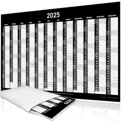 Abbildung von XXL Wandkalender 2025 DIN A1 Jahreskalender Jahresplaner 84x59 cm, mit Kalenderwochen &amp; Feiertagen in SCHWARZ Wall Calender Großformat Kalender