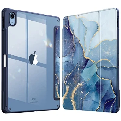 Abbildung von Fintie Hybrid Hülle für iPad 10. Generation 2022 (10.9 Zoll) mit Stifthalter Stoßfeste Schutzhülle transparenter Hartschale auf der Rückseite, Ozean Marmor