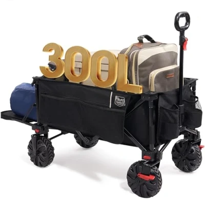 Abbildung von TIMBER RIDGE XXXL Bollerwagen Faltbare 300L Extra Langer mit Faltbarer Heckklappe Handwagen Seitentasche Getränkehalter verstellbarem Griff, Gartenwagen Transportwagen für Alle Gelände
