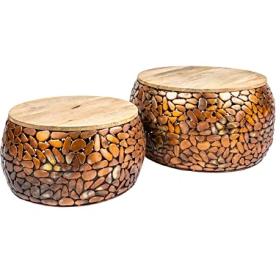 Abbildung von Riess Ambiente Handgearbeitetes 2er Set Couchtisch Stone Mosaic 65cm Kupfer Akazienholz Mosaik Optik Wohnzimmertisch Tisch