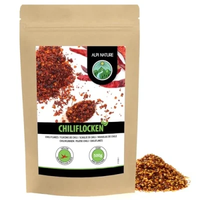 Abbildung von Chiliflocken (500g), Chili Flocken, Chilischoten geschrotet 100% natürlich und ohne Zusätze, gehackt, Chilli Gewürz