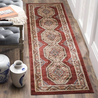 Abbildung von SAFAVIEH Traditionell Distressed Teppich für Wohnzimmer, Esszimmer, Schlafzimmer Bijar Collection, Kurzer Flor, Rot und Rost, 69 X 244 cm