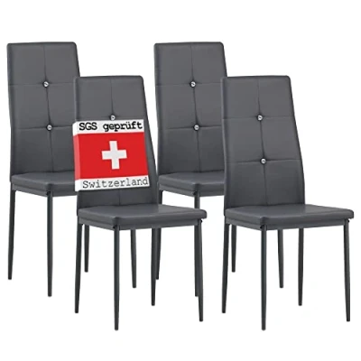 Abbildung von Albatros International Esszimmerstuhl Esszimmerestuhl Küchenstuhl DIAMOND, Kunstleder Bezug (4er Set, Grau), edles Italienisches Design, Polsterstuhl, hohe Belastbarkeit, Modern
