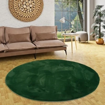 Abbildung von Pergamon Luxus Super Soft Kunst Fellteppich Plush Rund Grün Tannengrün Flauschig Wohnzimmer Schlafzimmer Kinderzimmer