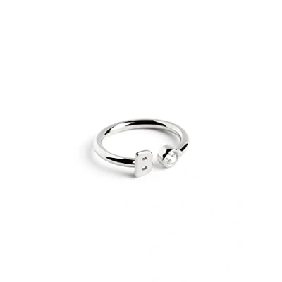 Abbildung von SINGULARU Personalisierter Ring Letter Diamond Silber Verstellbarer 925 Sterlingsilber mit Rhodiumbeschichtung Einheitsgröße Damenschmuck Buchstabe B