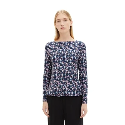 Abbildung von TOM Tailor MIT Alloverprint Langarmshirt, Damen, Größe: XL, Blue small texture design