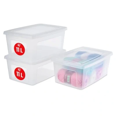Abbildung von Iris Ohyama Vielseitige Aufbewahrungsboxen, 11L, 3er Set, Transparent, Deckel leicht schließbar, Stapelbar, Plastik, Für Schrank, Regale, Klassenzimmer, Organisation, Kunstbedarf, Schuhe, MCB 11