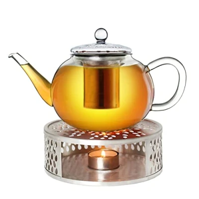Abbildung von Creano Teekanne aus Glas 1,2l + ein Stövchen Edelstahl, 3 teilige, (Set)