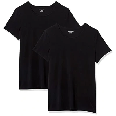 Abbildung von Amazon Essentials Damen Kurzärmeliges T Shirt mit Rundhalsausschnitt, Klassischer Schnitt, 2er Pack, Schwarz, M